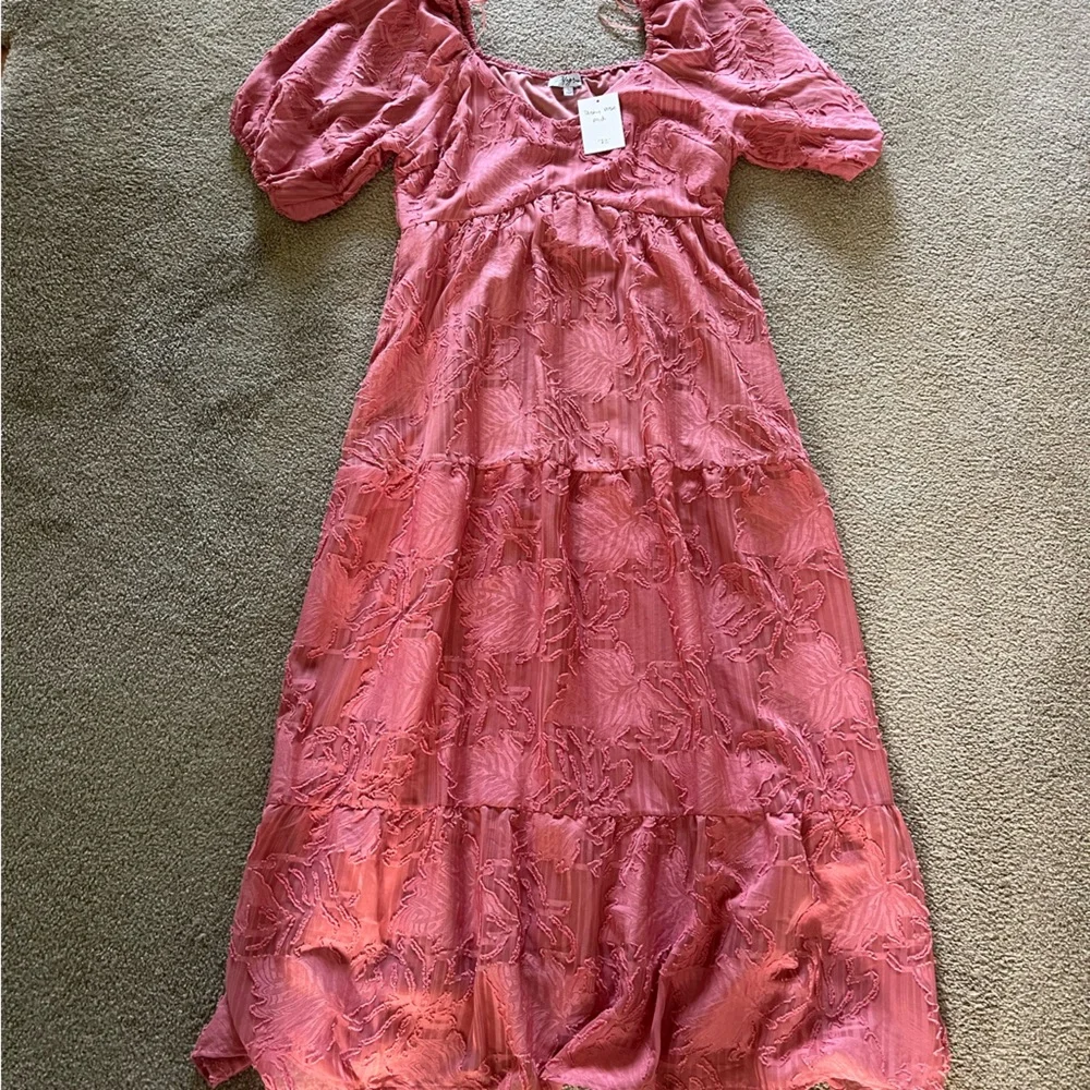 Dusty Rose Embroidered Midi Dress - Picture 1 of 5